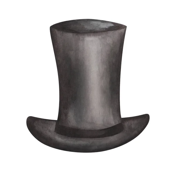 手の水彩画のイラストは 黒のシリンダー ボウラー帽子 紳士のためのトップ帽子を描いた 男性と男の子のためのレトロなスタイルのヘッドウェア はがき 招待状 名刺のための独立したクリップアート要素 — ストック写真