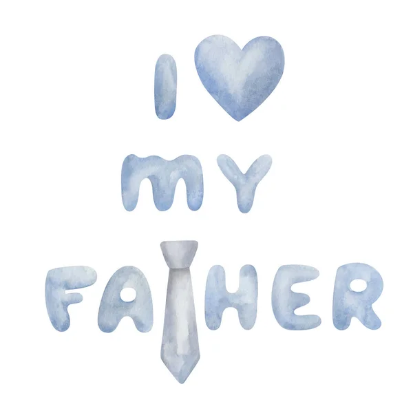 Akwarela Ilustracja Ręcznie Malowane Niebieskie Litery Kocham Mojego Ojca Sercem — Zdjęcie stockowe