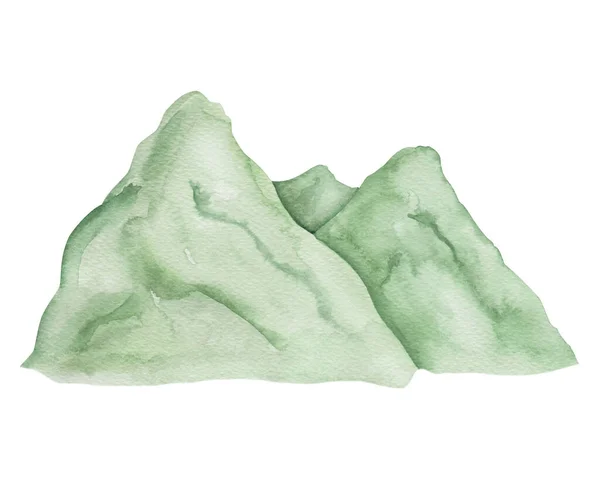 Акварельная Иллюстрация Раскрашенной Вручную Высокой Зеленой Горы Холм Траве Абстрактной — стоковое фото