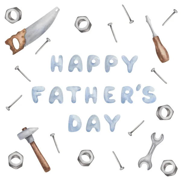 Happy Father Day Aquarel Illustratie Met Hand Geschilderd Vet Blauw — Stockfoto
