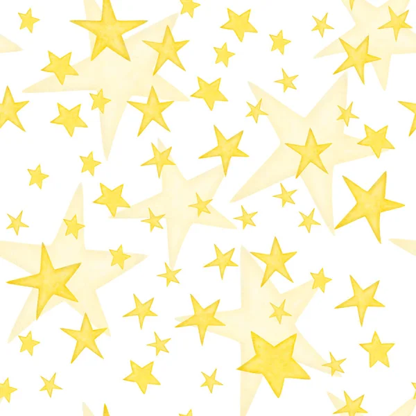 Beyaz Arka Planda Gökyüzünde Parlak Sarı Yıldızların Elle Boyanmış Resimlerinden — Stok fotoğraf