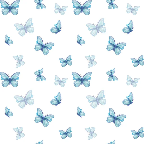 Aquarell Nahtloses Muster Aus Handgemalter Illustration Blauer Schmetterlinge Mit Ausgebreiteten — Stockfoto