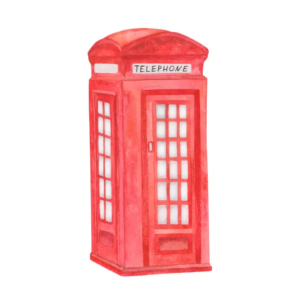 Akvarell Illusztráció Kézzel Festett Piros Telefonfülke Londonban Anglia Szimbóluma Turisztikai — Stock Fotó