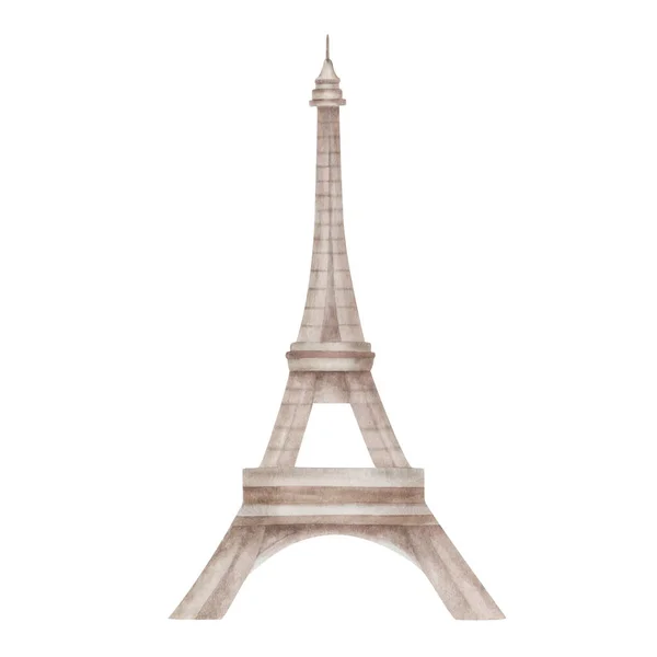 Aquarell Illustration Des Handbemalten Turms Paris Frankreich Braunen Und Beigen — Stockfoto