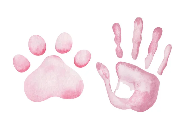 Ilustração Aquarela Mão Pintada Mão Impressão Rosa Homens Mulher Criança — Fotografia de Stock
