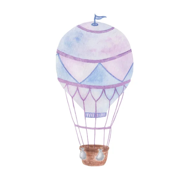 Illustrazione Acquerello Palloncino Aria Calda Dipinto Mano Viola Colori Blu — Foto Stock