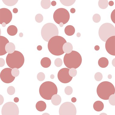 Kusursuz desen. Toz pembe, kahverengi ve bej renkli dairelerin el boyaması çizimi. Noktalı desen. Puantiyeli. Soyut arkaplan. Kumaş tekstil ve ambalaj için beyaz arkaplan üzerine yazdır