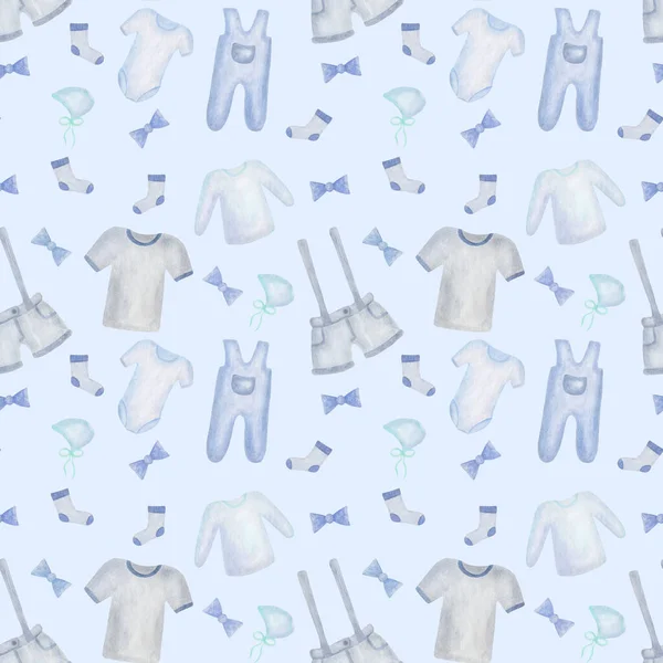 Aquarel Naadloos Patroon Handgeschilderde Illustratie Van Kinderkleding Short Shirt Sokken — Stockfoto