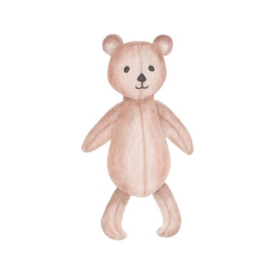 Watercolor illustration. Hand painted illustration of hare with long ears. Grey toy bunny. Cartoon rabbit. Wild animal. Easter Bunny. Isolated clip art for fabric textile, prints, posters, banners