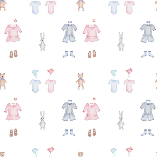 Акварельний Безшовний Візерунок Ручна Ілюстрація Дитячого Вбрання Сукня Шорти Футболка — стокове фото