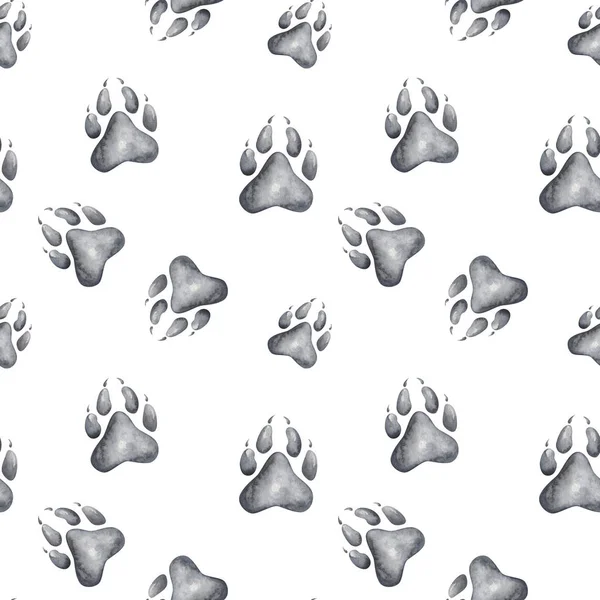 Aquarell Nahtloses Muster Handgemalte Illustration Der Grauen Pfoten Von Hund — Stockfoto