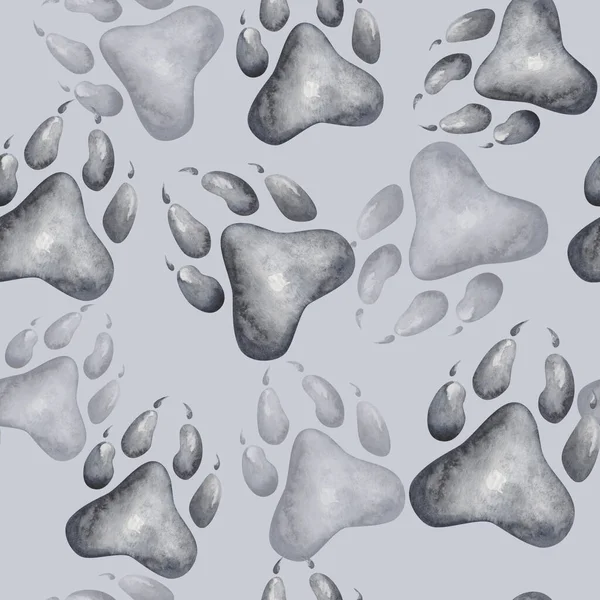 Aquarell Nahtloses Muster Handgemalte Illustration Der Grauen Pfoten Von Hund — Stockfoto