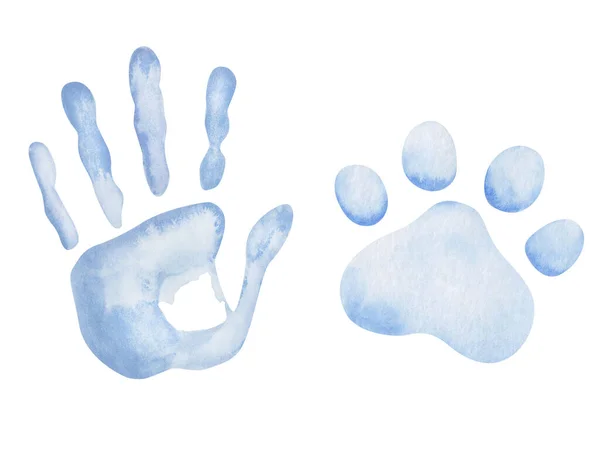 Ilustração Aquarela Mão Pintado Azul Mão Impressão Homens Mulher Criança — Fotografia de Stock