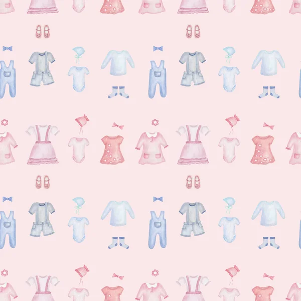Wzór Bezszwowy Akwarela Ręcznie Malowana Ilustracja Stroju Dziecięcego Sukienka Szorty — Zdjęcie stockowe