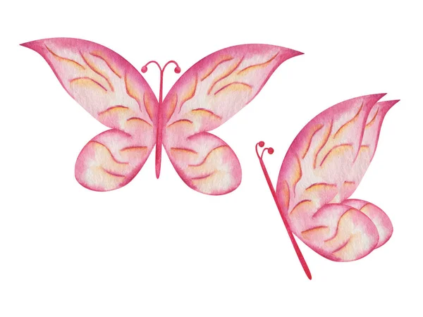 Aquarelillustratie Met Hand Geschilderd Roze Gele Vlinder Met Gespreide Versierde — Stockfoto