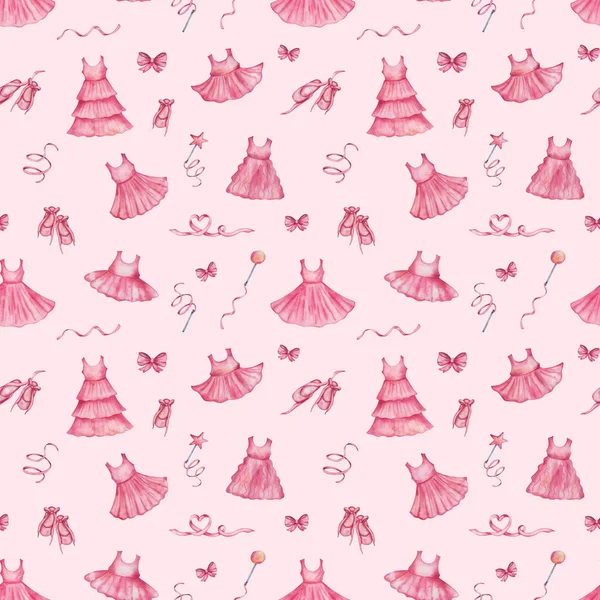 Patrón Sin Costura Acuarela Ilustración Pintada Mano Vestido Rosa Camiseta — Foto de Stock