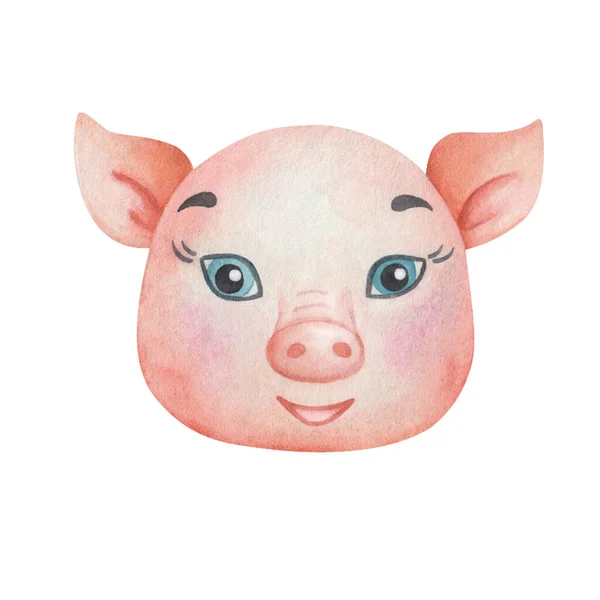 Watercolor Illustration Hand Painted Pig Orange Pink Colors Friendly Smile — Stock Photo, Image