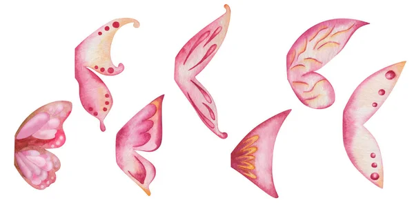 Set Acquerello Illustrazioni Farfalle Rosa Gialle Dipinte Mano Con Ali — Foto Stock