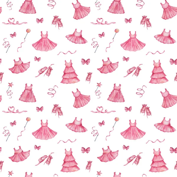 Padrão Sem Costura Aquarela Ilustração Pintada Mão Vestido Rosa Camiseta — Fotografia de Stock
