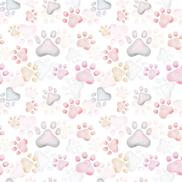Бесшовный Рисунок Акварели Ручная Раскрашенная Иллюстрация Красочных Лап Собаки Кота — стоковое фото