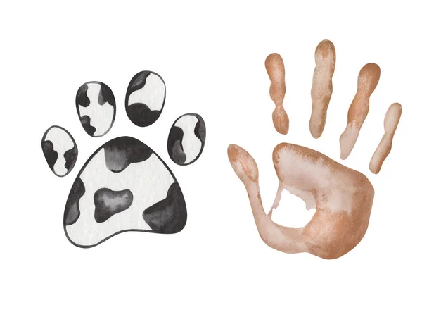 일러스트 아이의 손자국을 그렸다 달마티아 발자국 강아지 동물의 동물간의 관계를 — 스톡 사진