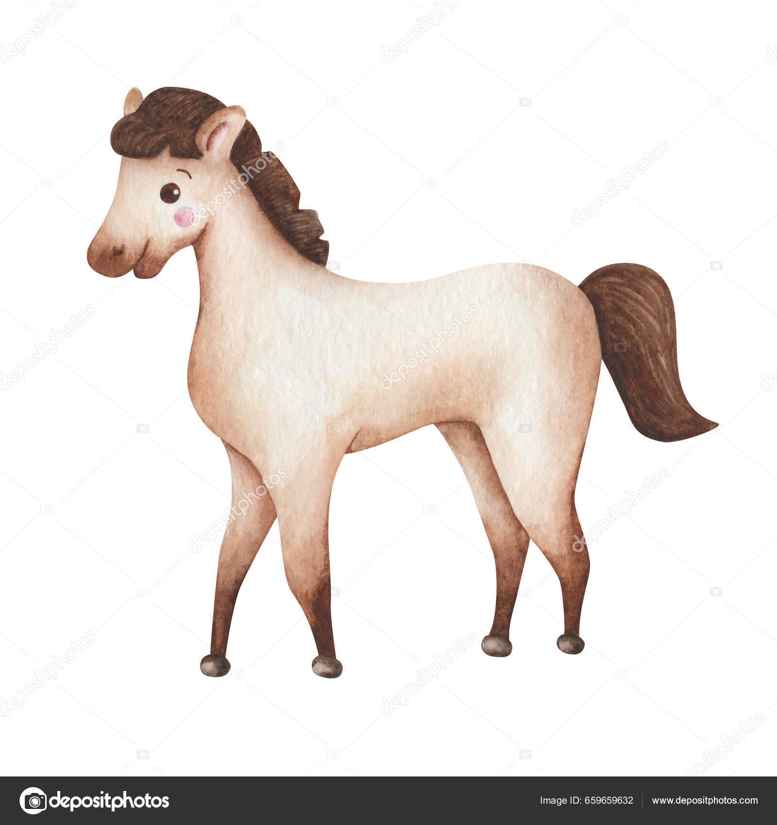 Akvarel Illustration Hånd Malet Brun Beige Lille Baby Hest Pony — Stockfoto  © OlgaSidelnikova #659659632, image size:1600x1700
