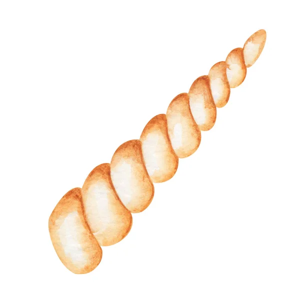 Illustrazione Acquerello Conchiglia Spirale Lunga Dipinta Mano Colore Giallo Dorato — Foto Stock