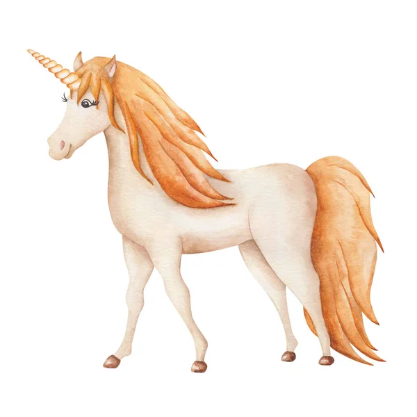 Illustrazione Acquerello Cavallo Unicorno Dipinto Mano Nei Colori Beige Giallo — Foto Stock