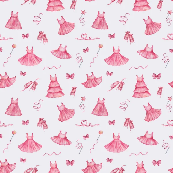 Акварельний Безшовний Візерунок Ручна Розфарбована Ілюстрація Рожевої Сукні Футболки Рукавів — стокове фото