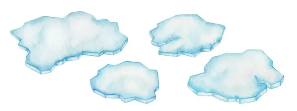 Akvarell Illusztrációk Kézzel Festett Kék Fehér Úszó Jég Jégtábla Fagyott Jogdíjmentes Stock Képek