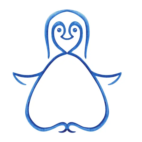 Akvarell Illusztráció Kézzel Festett Pingvin Kék Sziluettben Absztrakt Pingvin Rajzfilm Stock Kép