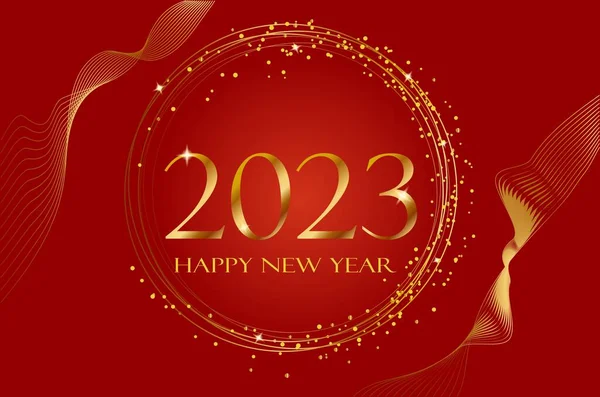 Luxusní Banner Pro Nový Rok 2023 Červeném Pozadí Zlatými Prvky — Stockový vektor