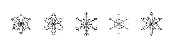 Set Snowflakes Hand Drawn Doodles Isolated Design Elements White Background — Stock Vector