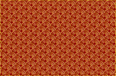 Kırmızı zemin üzerinde Çin soyut dalgaları ihtişamlı altın dokusu. Vektör grafikleri arka plan, duvar kağıdı, tasarım elemanı. Çin Yeni Yılı ve bayramı için geleneksel süsler.