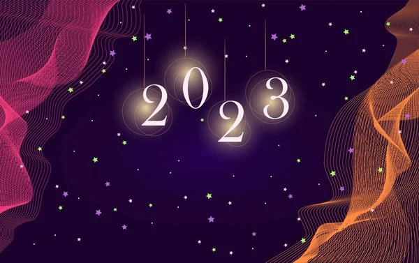 Banner Šťastný Nový Rok 2023 Tmavém Pozadí Hvězdami Abstraktními Vlnami — Stockový vektor