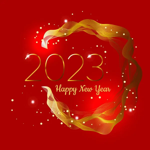 Luxusní Banner Šťastný Nový Rok 2023 Červeném Pozadí Zlatými Abstraktními — Stockový vektor