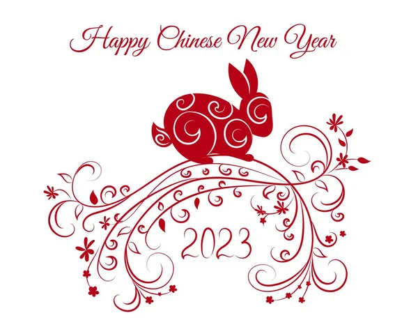 Szczęśliwego Chińskiego Nowego Roku 2023 Znak Zodiaku Rok Królika Ręcznie — Wektor stockowy