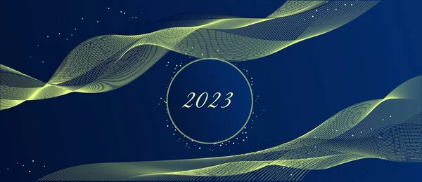 Yeni Yıl 2023 Soyut Parlak Altın Dalga Tasarım Elementi Koyu — Stok Vektör