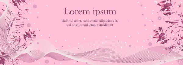 Banner Rosa Bakgrund Med Abstrakta Vågor Snö Avlopp Och Blad — Stock vektor