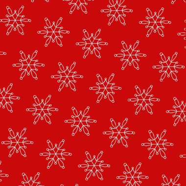 Kırmızı arka planda kusursuz bir Noel kar tanesi deseni var. Duvar kağıdı, ekran koruyucu, tebrik kartı, yeni yıl, Noel, festival, afiş, ilan için tasarım.