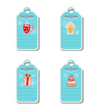 El çizimi Noel not defteri etiketleri, çıkartma karalama stili. Tatil karşılama etiketleri.