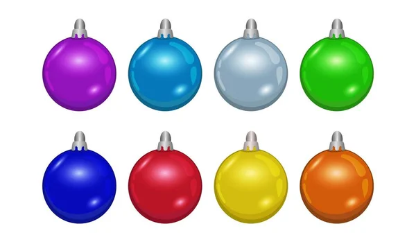 カラフルなクリスマスボールのセット 現実的なスタイルでベクトルイラスト 白を基調とした独立したデザイン要素 — ストックベクタ