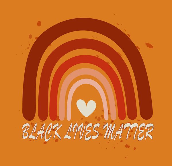 Африканский дизайн для обоев, баннер Черные жизни имеет значение. Rainbow boho с сердцем на оранжевом фоне. Изображение для печати, поста, социальных сетей. Иллюстрация социальной концепции 