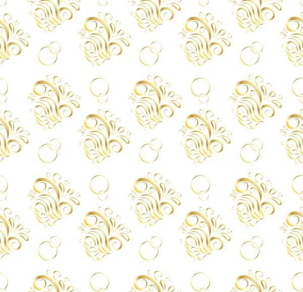 Nahtlose Goldene Textur Mit Floralen Strudelelementen Auf Weißem Hintergrund Vintage — Stockvektor