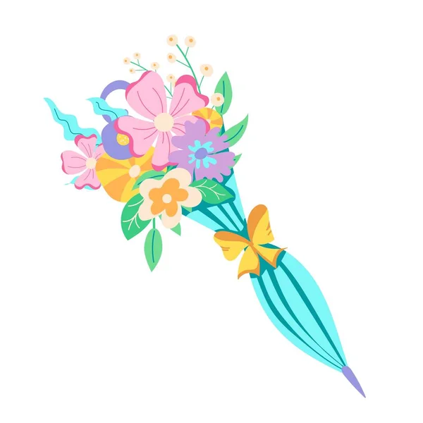 Χειροποίητη Ομπρέλα Λουλούδια Κήπου Επίπεδου Στυλ Χρωματιστά Doodle Μεμονωμένο Στοιχείο — Διανυσματικό Αρχείο