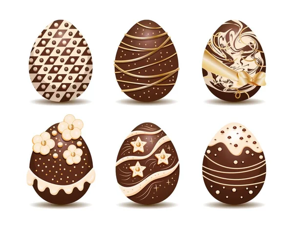 Set Easter Chocolate Eggs Golden Decorative Elements Isolated Design Object — Archivo Imágenes Vectoriales