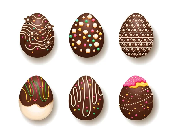 Conjunto Ovos Chocolate Páscoa Com Elementos Decorativos Objeto Design Isolado — Vetor de Stock