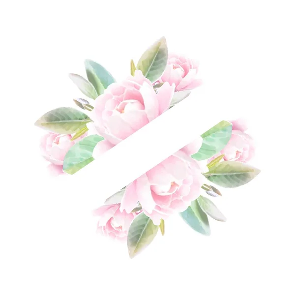 Gyönyörű Romantikus Akvarell Virágos Keret Festett Rózsaszín Bazsarózsa Hely Szöveg — Stock Vector