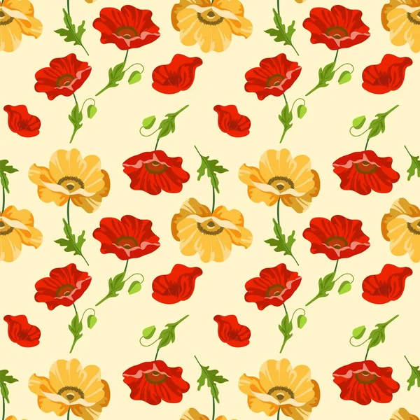 Motif Fleur Pavot Sans Couture Avec Fleurs Colorées Dessinées Main — Image vectorielle