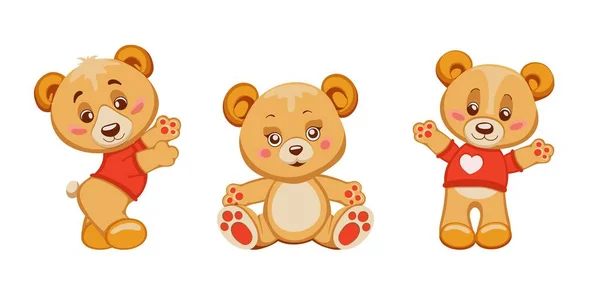 Set Cute Hand Drawn Cartoon Style Teddy Bears Isolated Design — Stock Vector